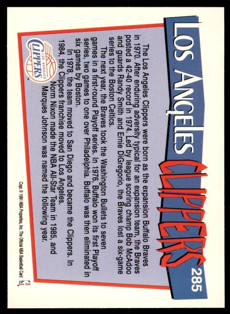 1991-92 Hoops Los Angeles Clippers Los Angeles Clippers #285