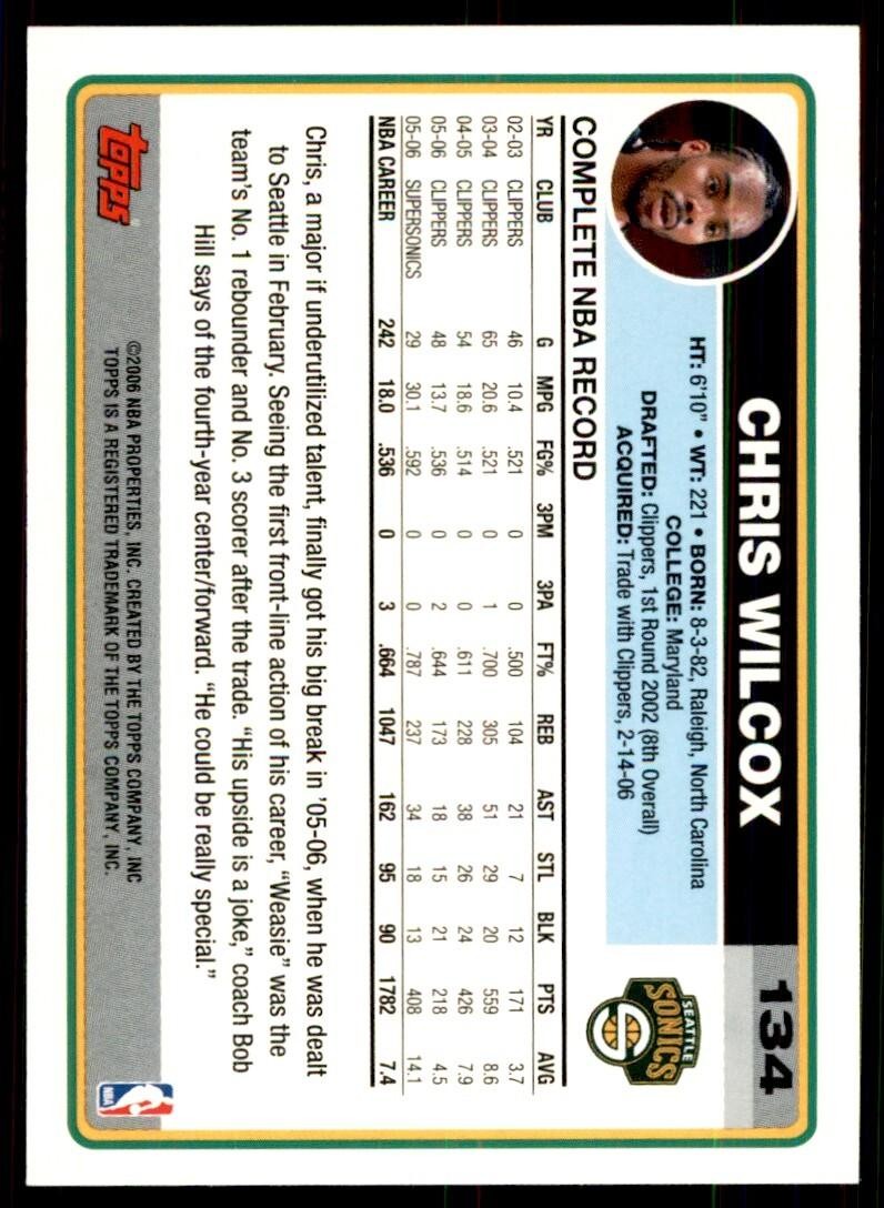 2006-07 Topps Chris Wilcox Seattle SuperSonics #134