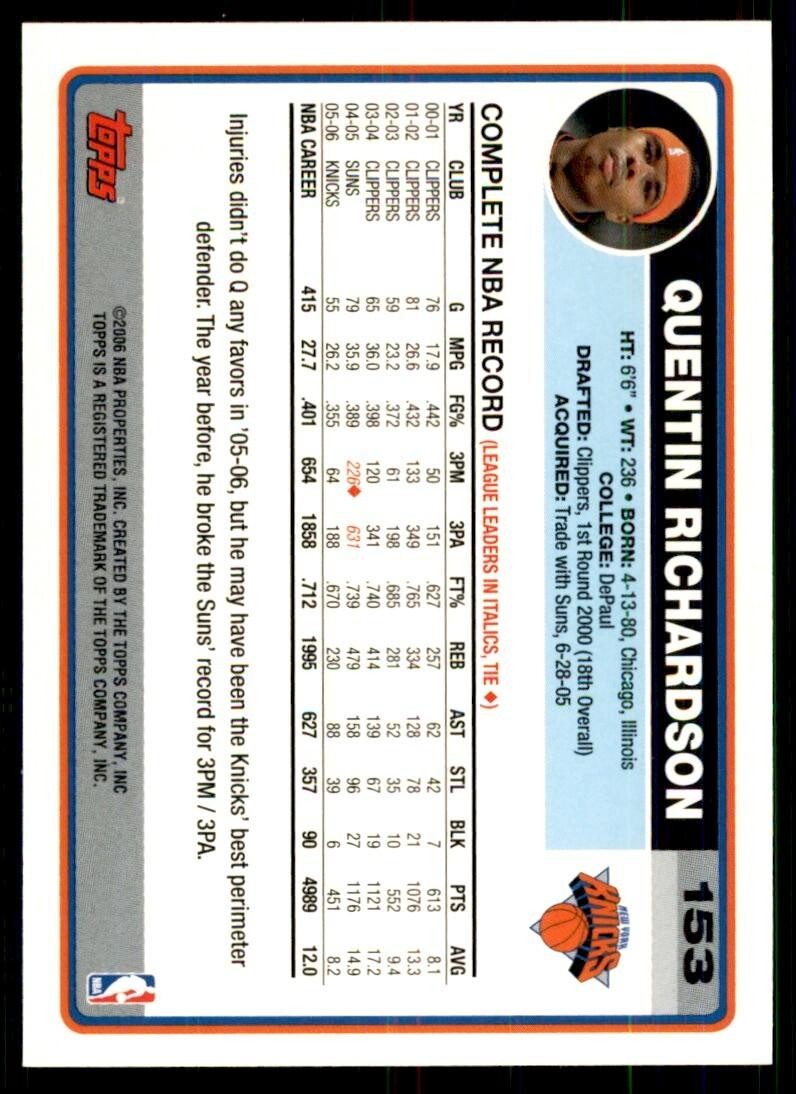 2006-07 Topps Quentin Richardson New York Knicks #153
