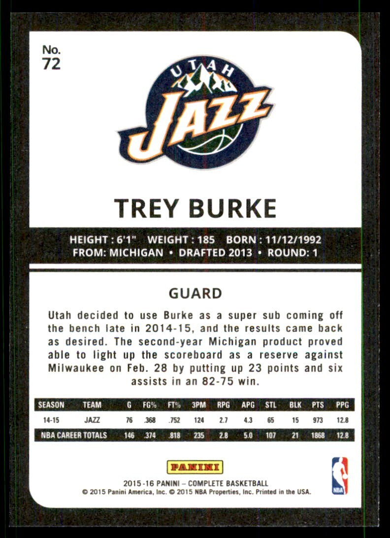 2015-16 Panini Complete. Trey Burke Utah Jazz #72
