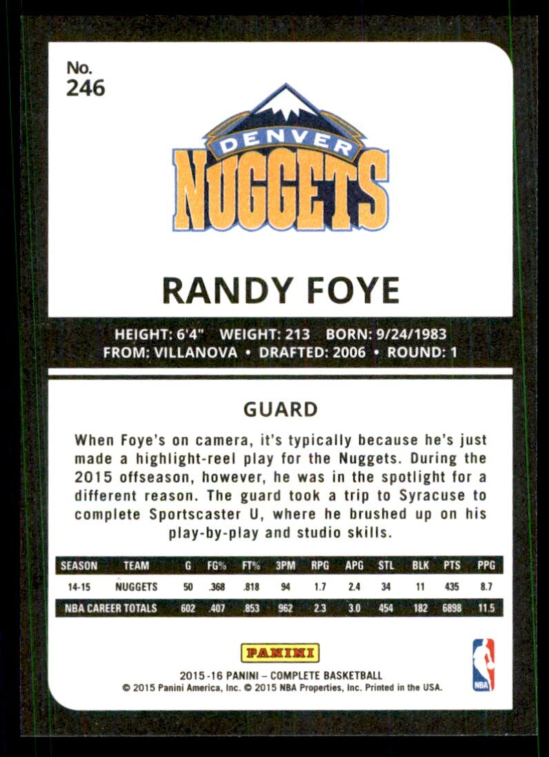 2015-16 Panini Complete: Randy Foye 100 Denver Nuggets #246