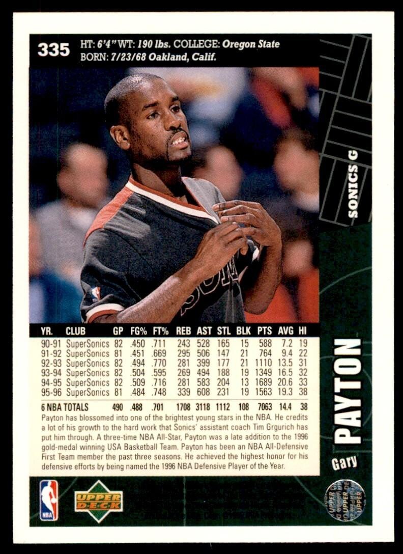 1996-97 Upper Deck Gary Payton Basketball Cards #335