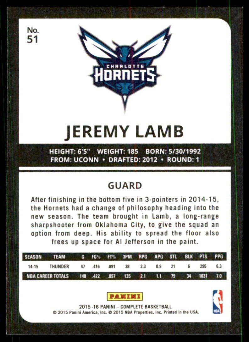 2015-16 Panini Complete: Jeremy Lamb Charlotte Hornets #51