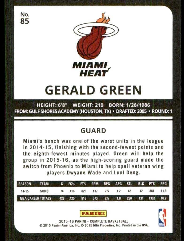 2015-16 Panini Complete_ Gerald Green 100 Miami Heat #85