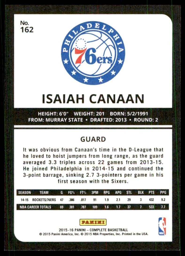 2015-16 Panini Complete_ Isaiah Canaan Philadelphia 76ers #162