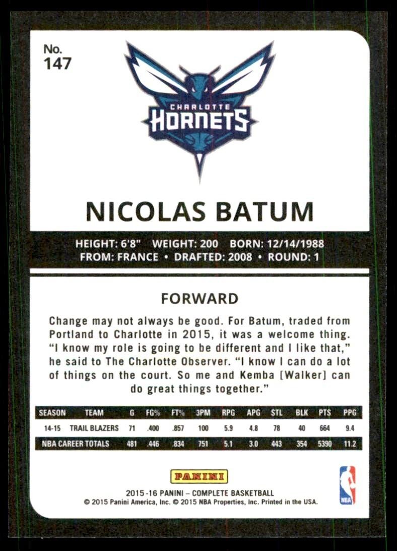2015-16 Panini Complete_ Nicolas Batum Charlotte Hornets #147