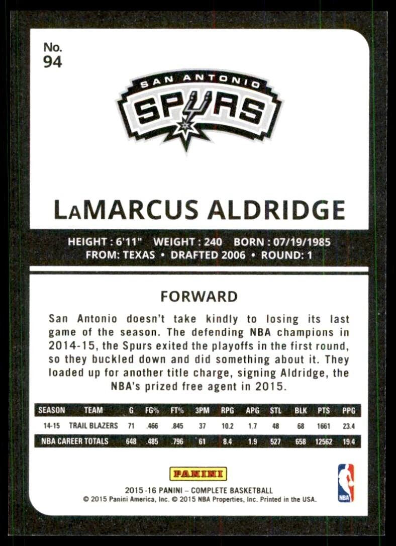 2015-16 Panini Complete_ LaMarcus Aldridge San Antonio Spurs #94