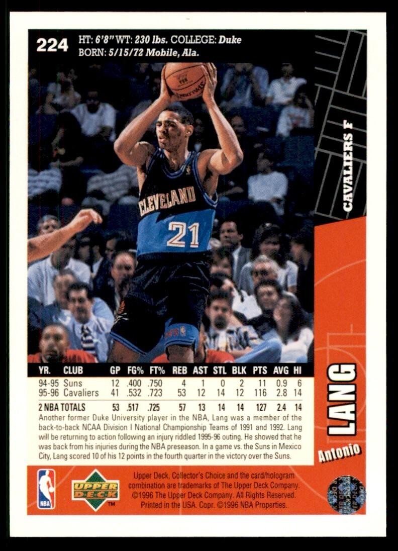 1996-97 Upper Deck Antonio Lang Basketball Cards #224