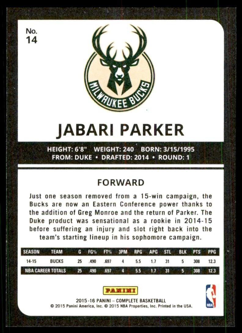 2015-16 Panini Complete_ Jabari Parker Milwaukee Bucks #14