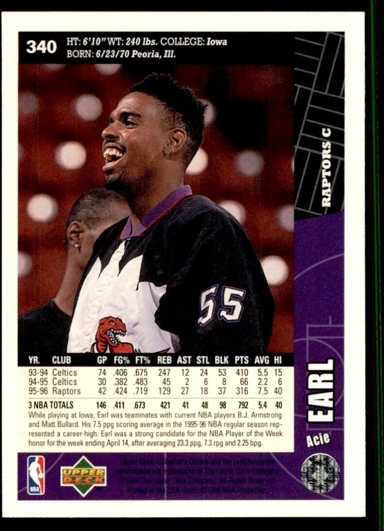 1996-97 Upper Deck Acie Earl A Basketball Cards #340