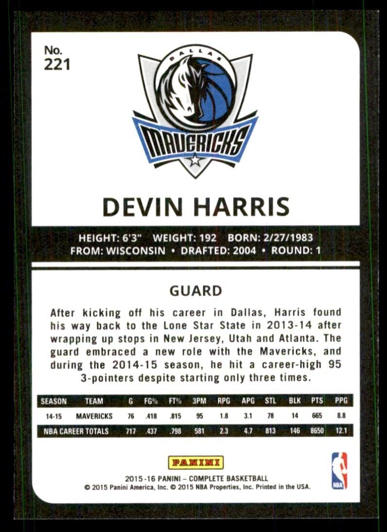 2015-16 Panini Complete_ Devin Harris 100 Dallas Mavericks #221