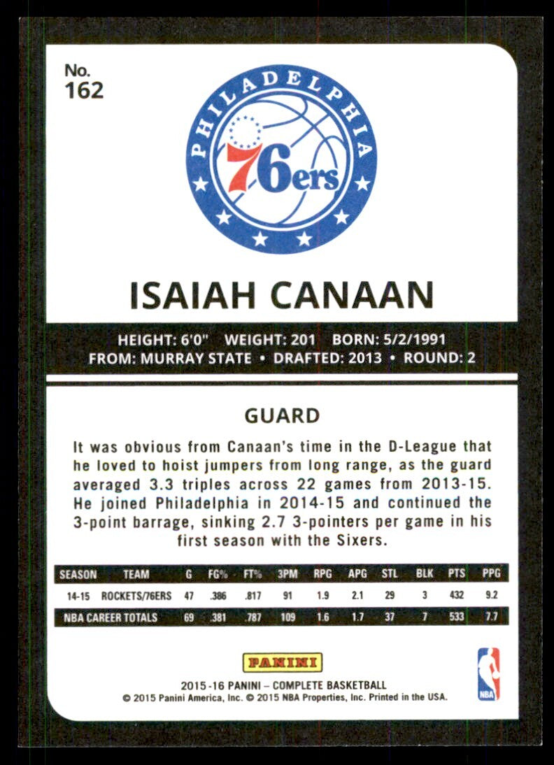 2015-16 Panini Complete- Isaiah Canaan Philadelphia 76ers #162
