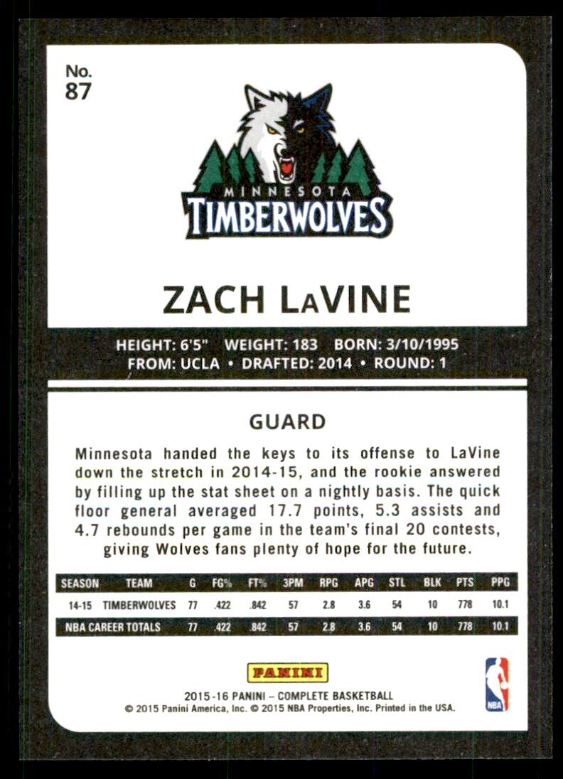 2015-16 Panini Complete- Zach LaVine Minnesota Timberwolves #87