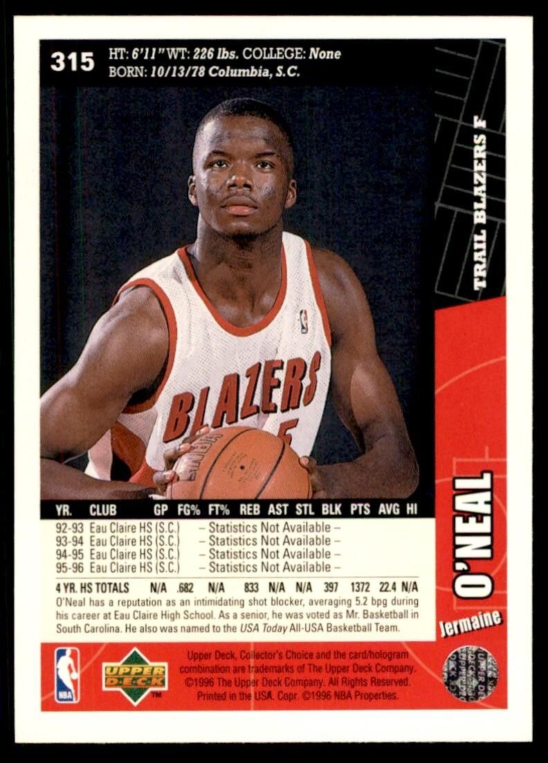 1996-97 Upper Deck Jermaine O'Neal A Basketball Cards #315