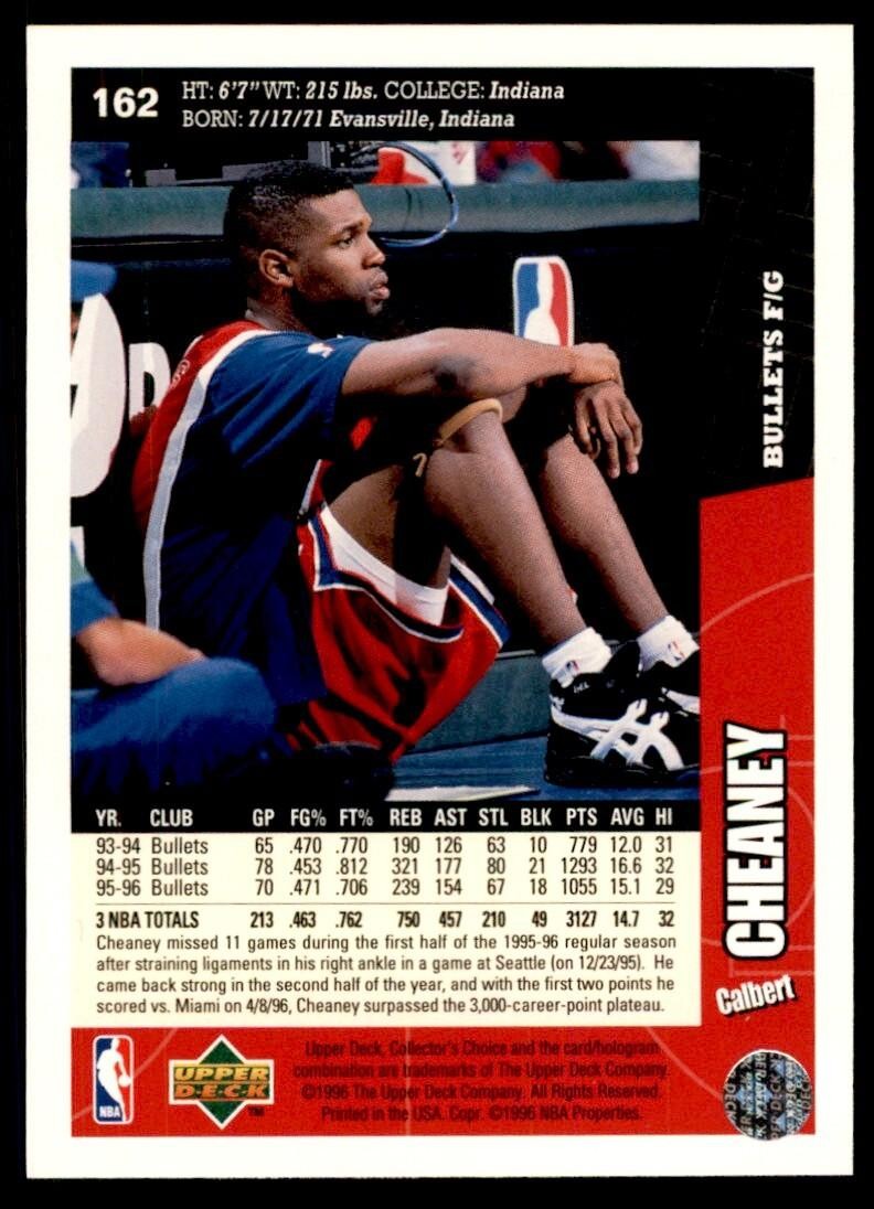 1996-97 Upper Deck Calbert Cheaney Basketball Cards #162