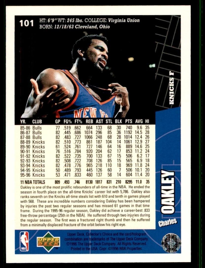 1996-97 Upper Deck Charles Oakley Basketball Cards #101