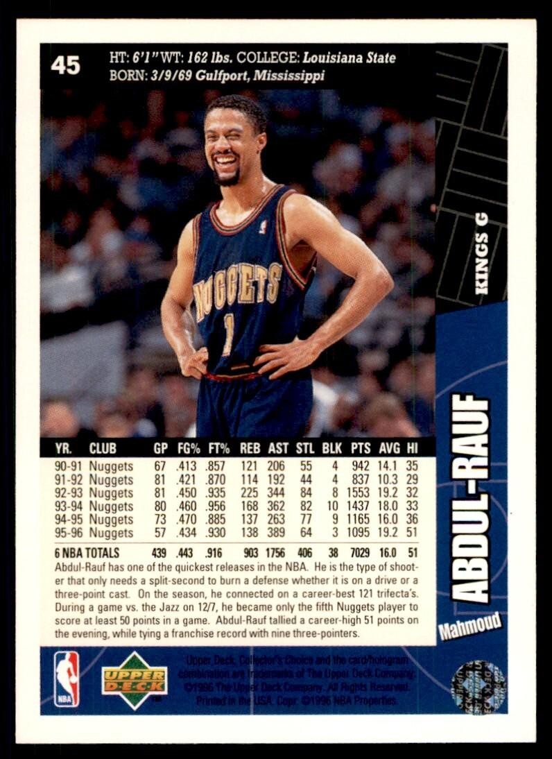 1996-97 Upper Deck Mahmoud Abdul-Rauf Basketball Cards #45