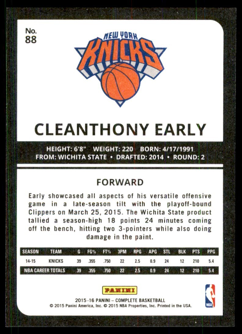 2015-16 Panini Complete* Cleanthony Early New York Knicks #88