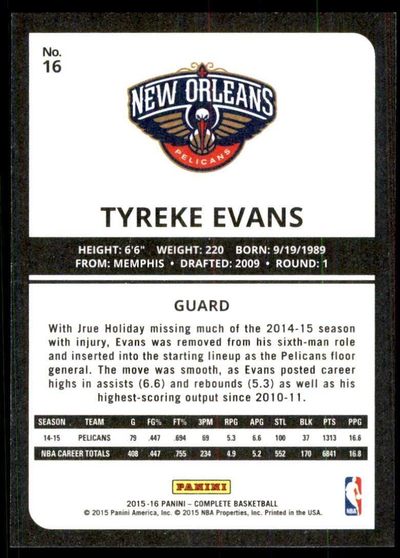 2015-16 Panini Complete* Tyreke Evans New Orleans Pelicans #16