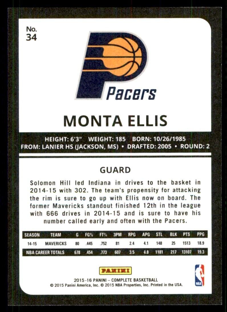 2015-16 Panini Complete^ Monta Ellis Indiana Pacers #34