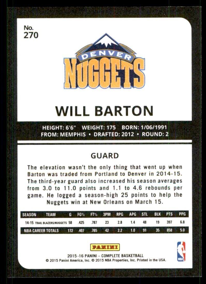 2015-16 Panini Complete^ Will Barton 100 Denver Nuggets #270