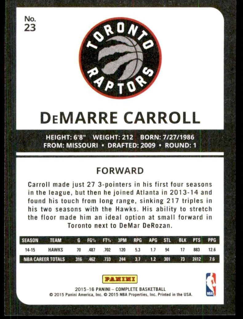 2015-16 Panini Complete^ DeMarre Carroll Toronto Raptors #23
