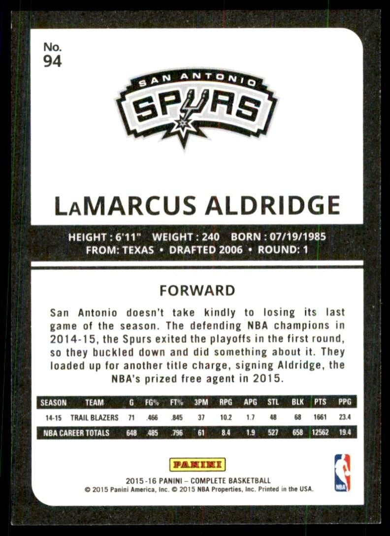 2015-16 Panini Complete^ LaMarcus Aldridge San Antonio Spurs #94