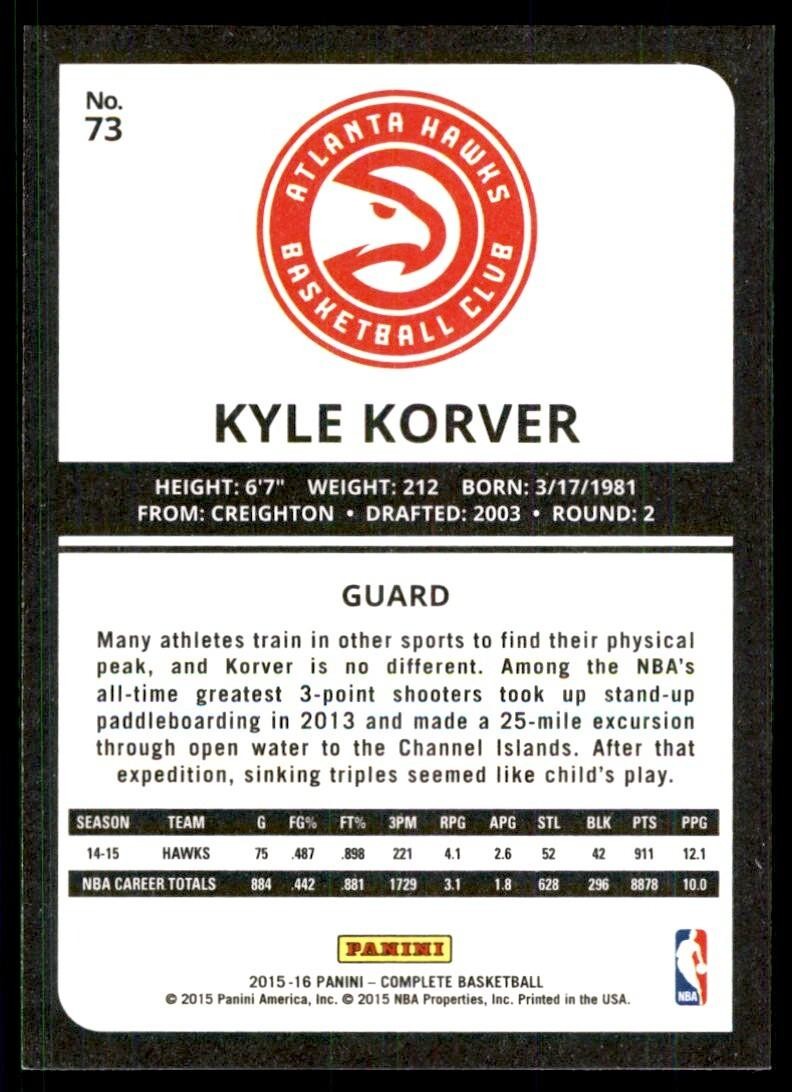 2015-16 Panini Complete] Kyle Korver 101 Atlanta Hawks #73