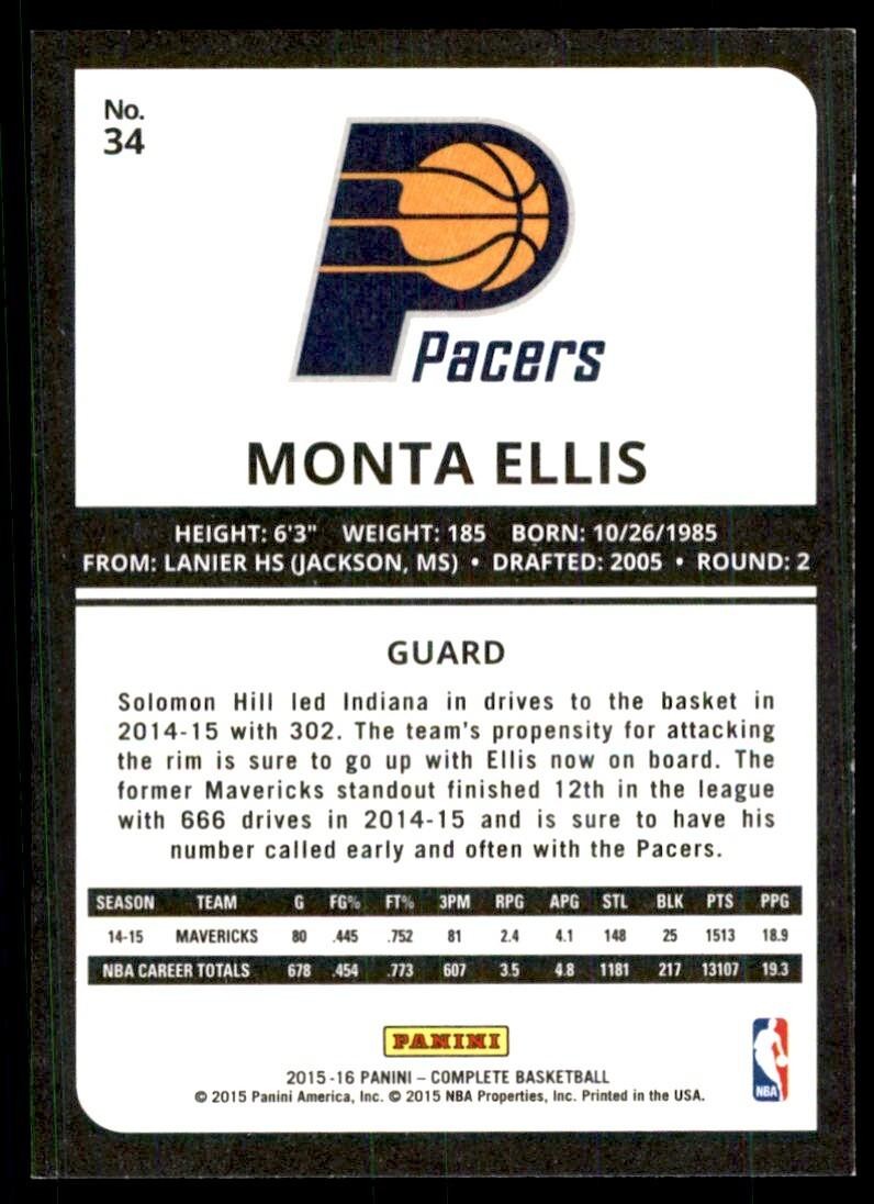 2015-16 Panini Complete] Monta Ellis 101 Indiana Pacers #34