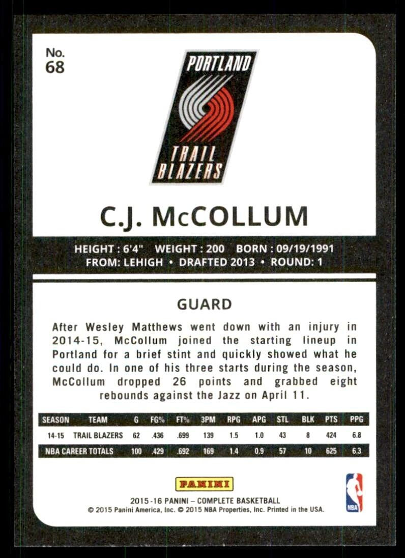 2015-16 Panini Complete] C.J. McCollum Portland Trail Blazers #68