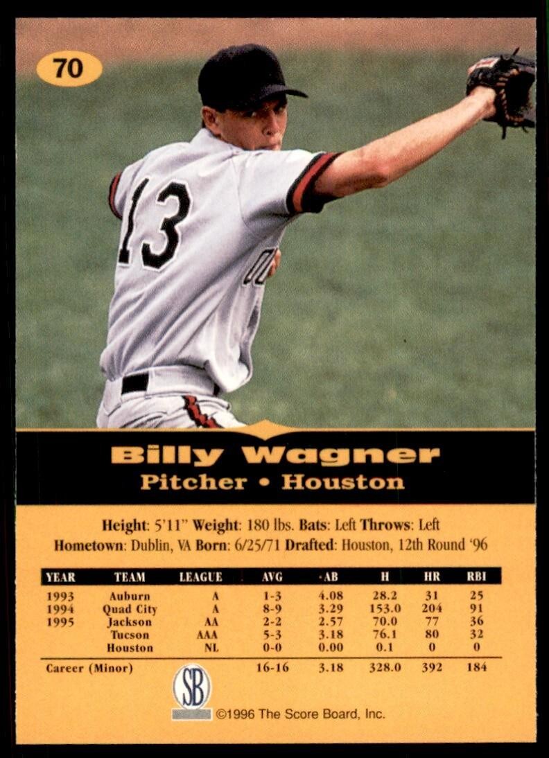 1996-97 Score Board All Sport Billy Wagner Baseball Card #70