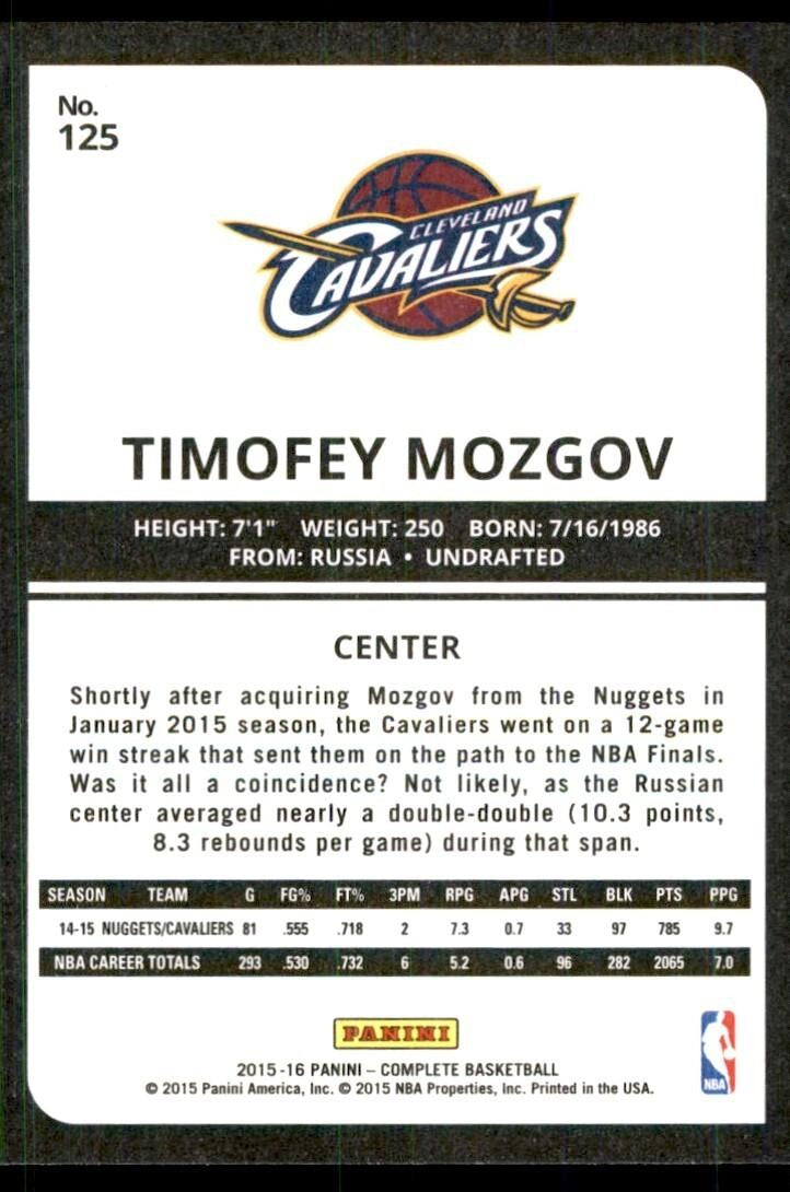 2015-16 Panini Complete] Timofey Mozgov Cleveland Cavaliers #125