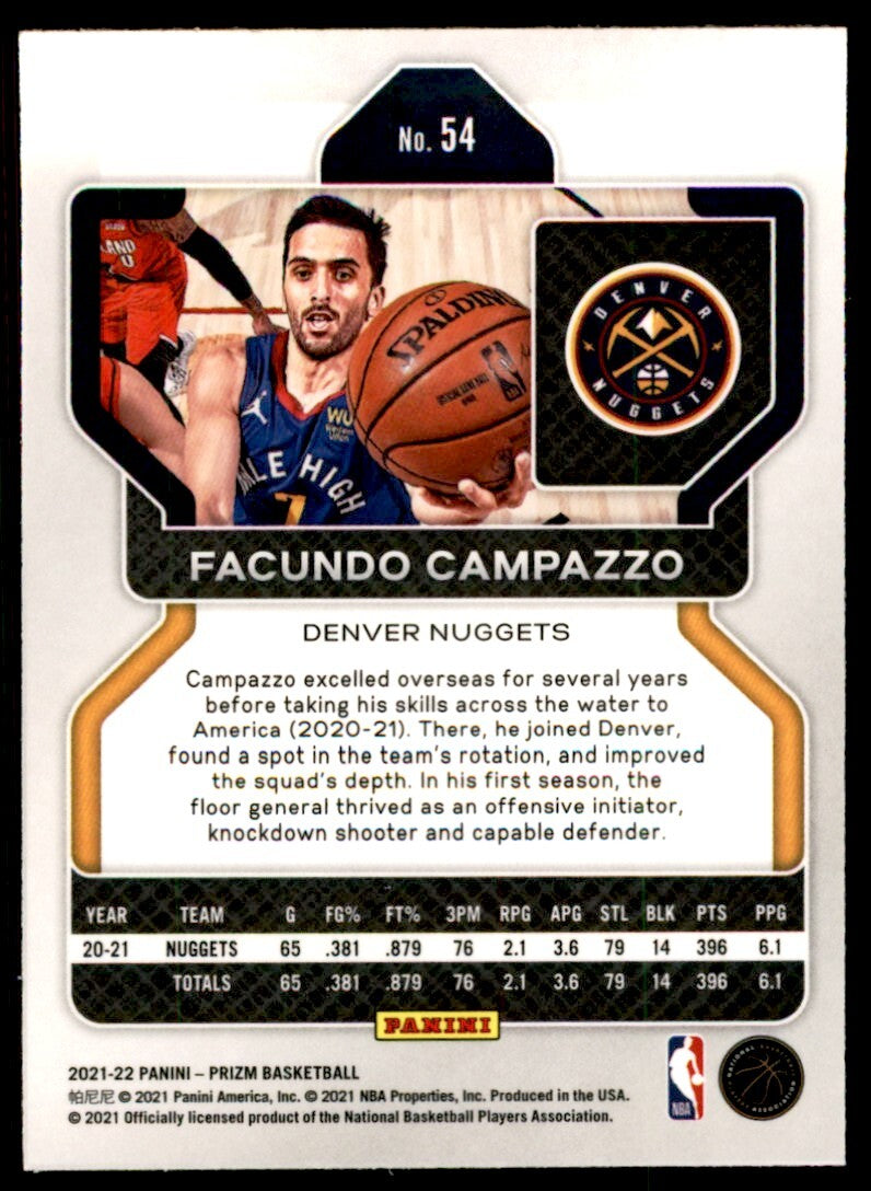 2021-22 Panini Prizm Facundo Campazzo Denver Nuggets #54