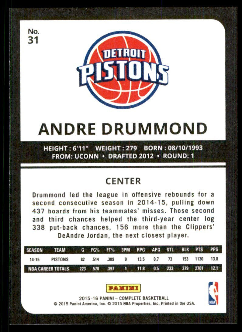 2015-16 Panini Complete] Andre Drummond Detroit Pistons #31