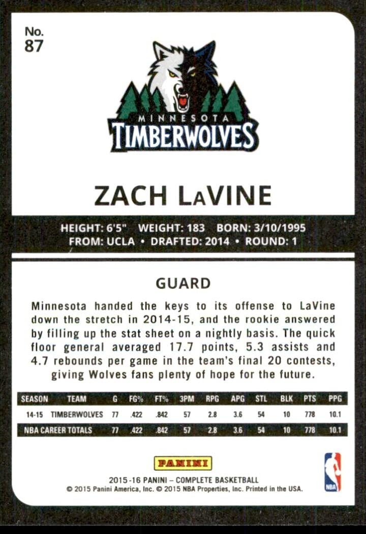 2015-16 Panini Complete] Zach LaVine Minnesota Timberwolves #87