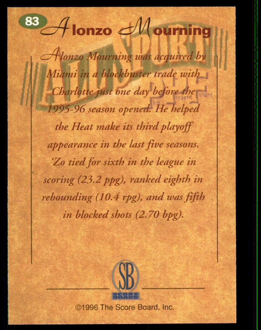 1996-97 Score Board All Sport Alonzo Mourning B Basketball Card #83