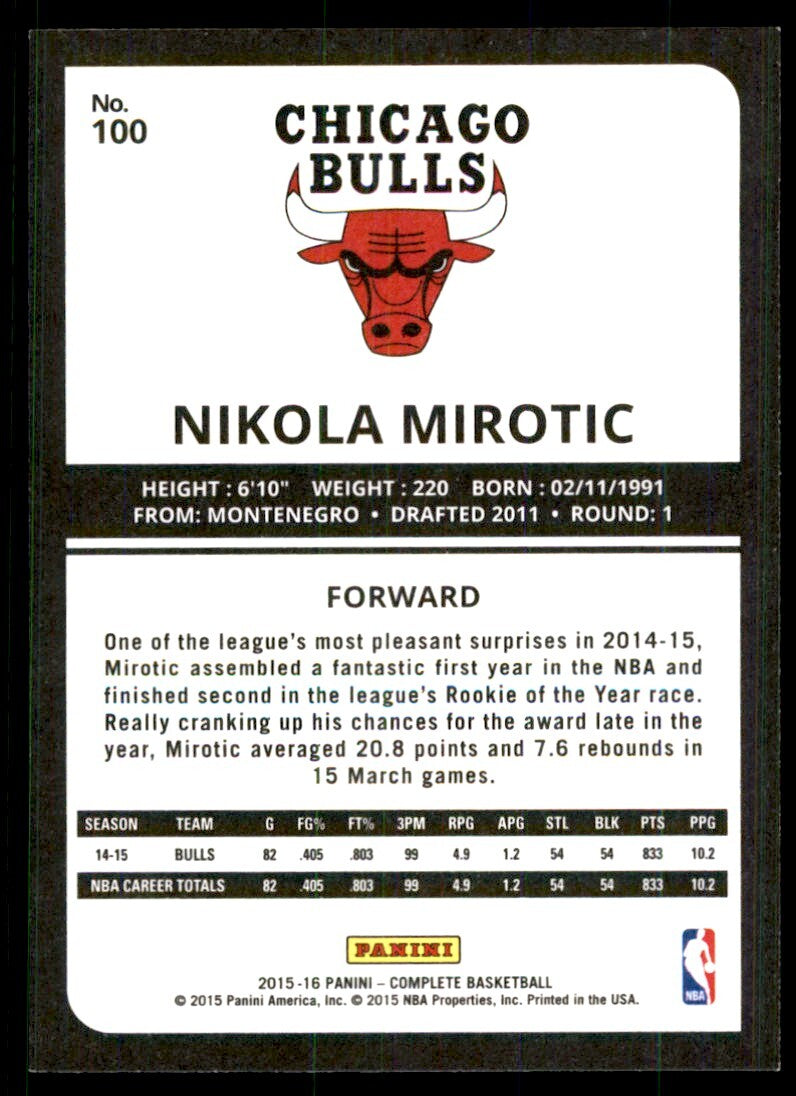 2015-16 Panini Complete! Nikola Mirotic Chicago Bulls #100