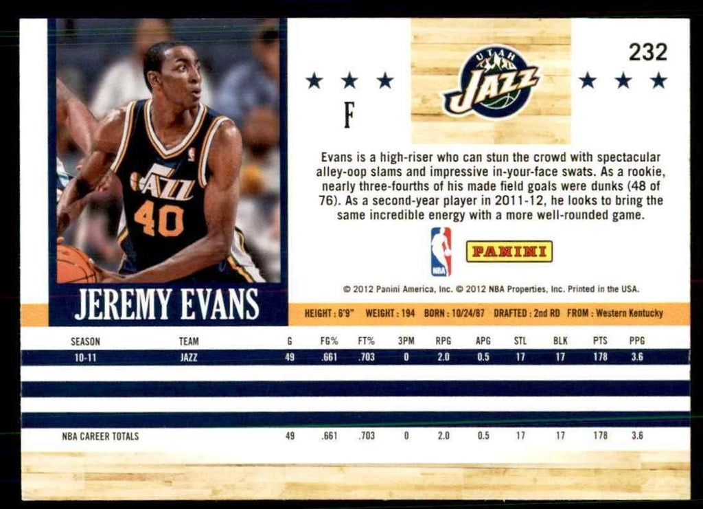 2011-12 Hoops Jeremy Evans Utah Jazz #232