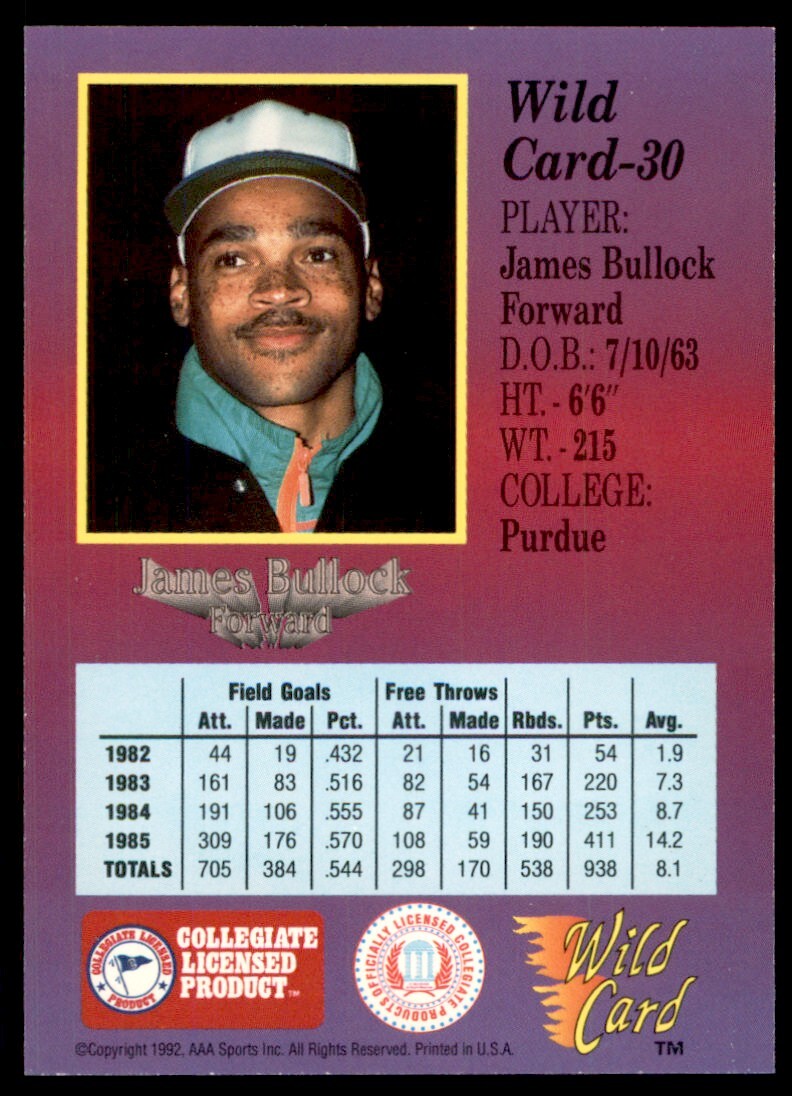 1992-93 Wild Card James Bullock Basketball Cards #30
