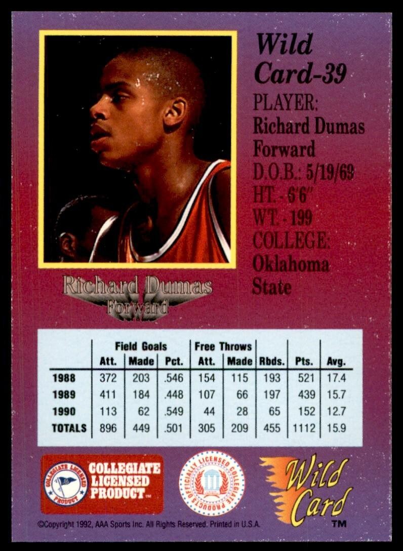 1992-93 Wild Card Richard Dumas Basketball Cards #39