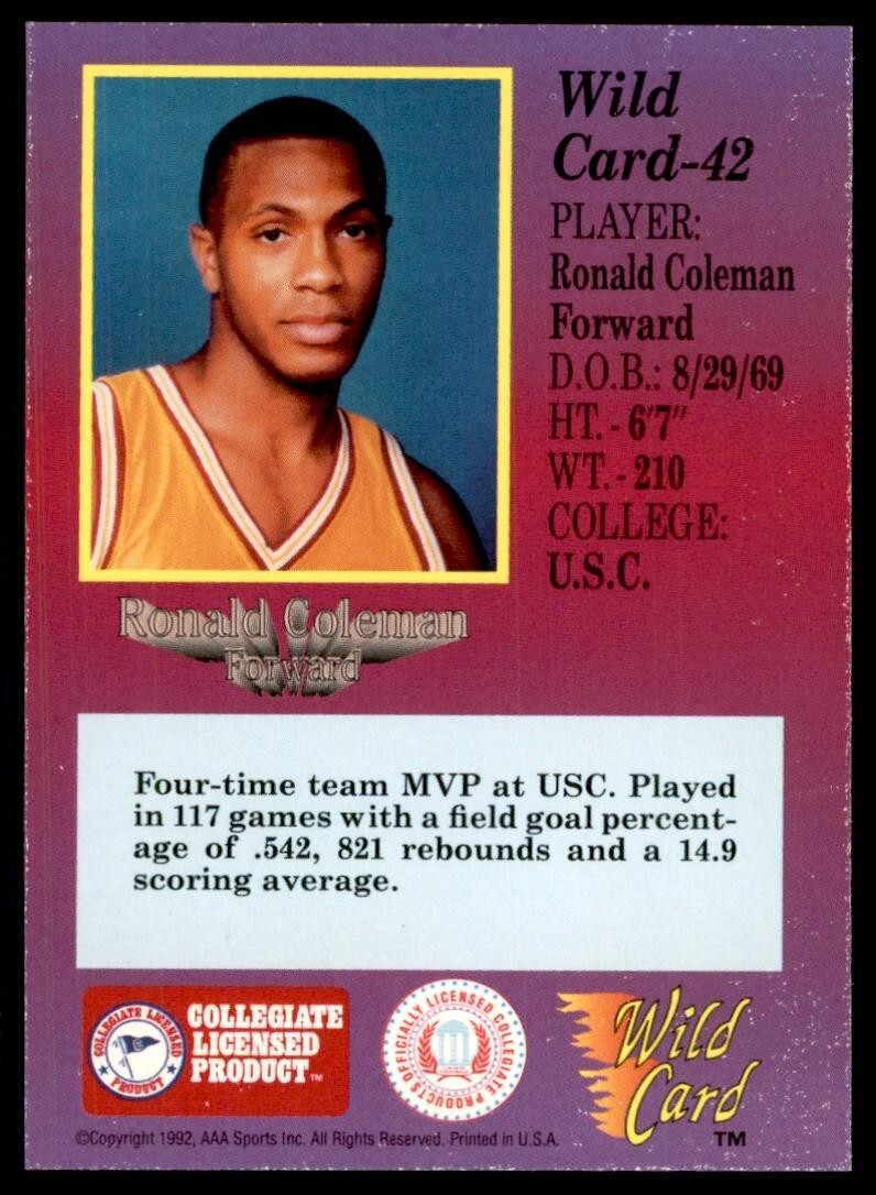 1992-93 Wild Card Ronnie Coleman Basketball Cards #42