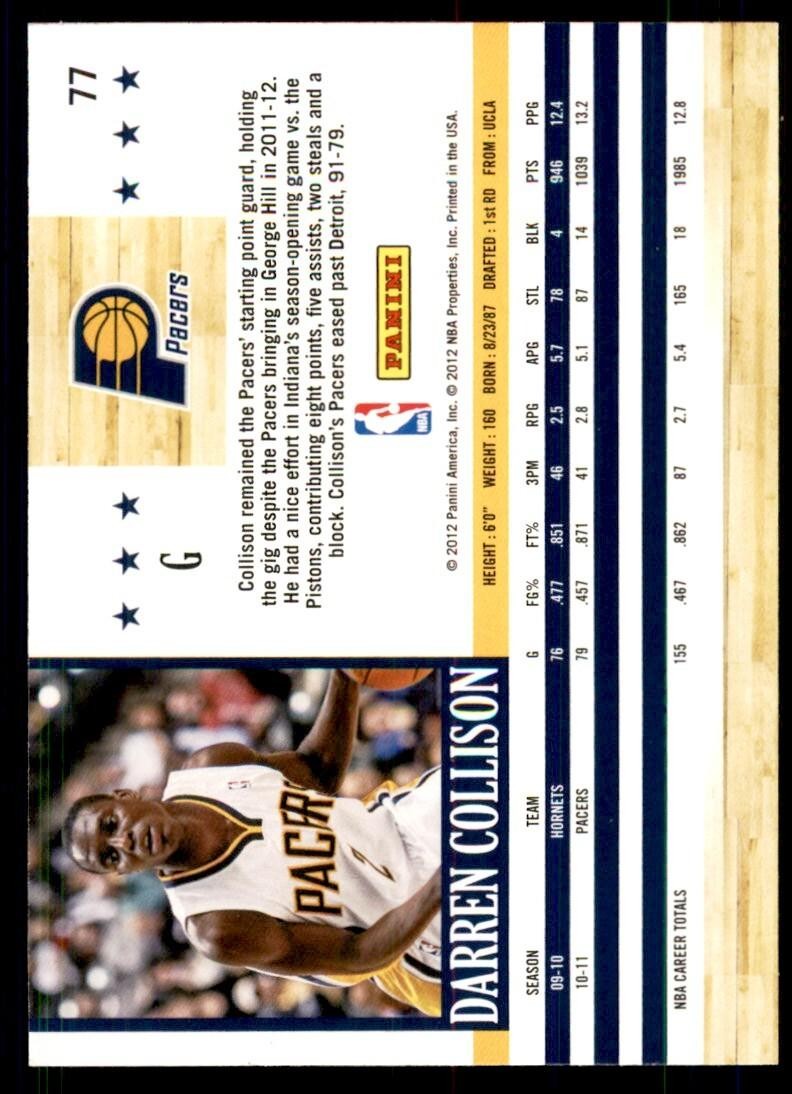 2011-12 Hoops Darren Collison Indiana Pacers #77