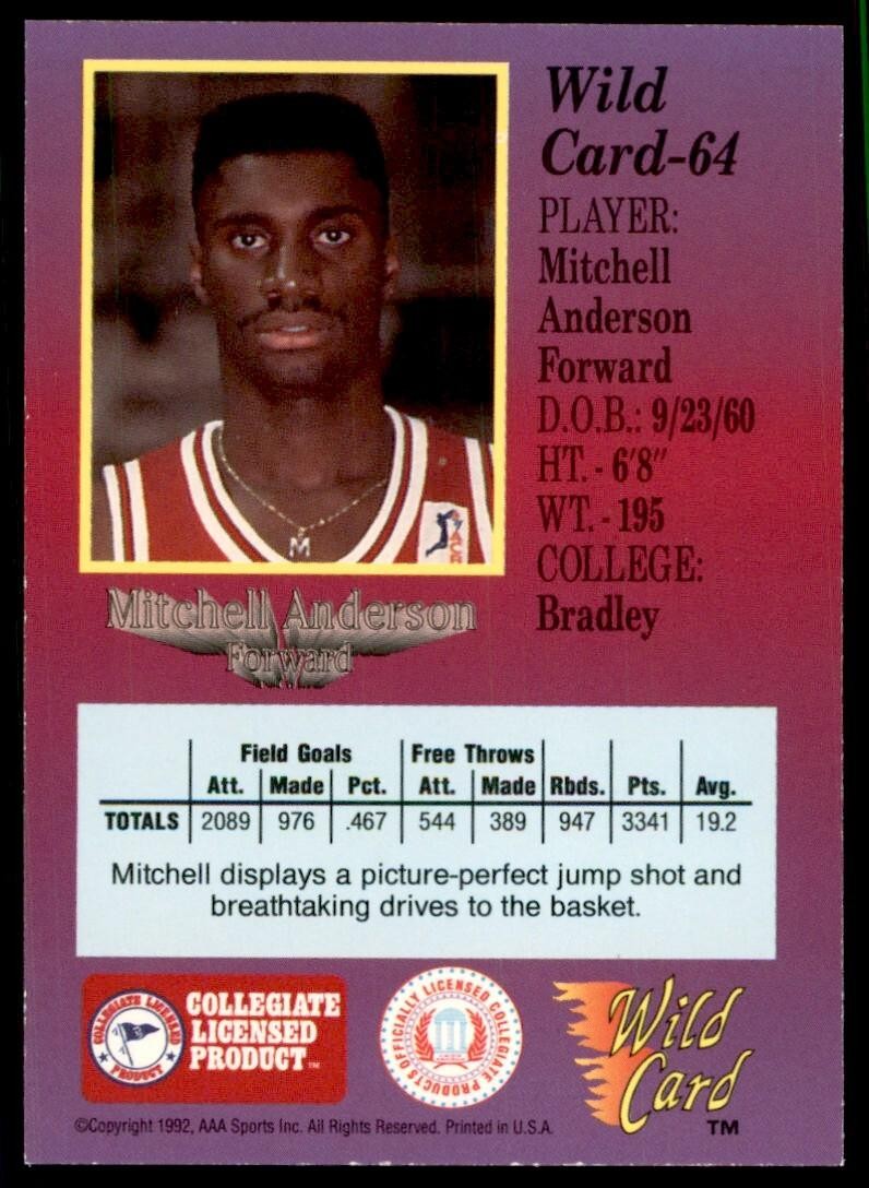 1992-93 Wild Card Mitchell Anderson Basketball Cards #64