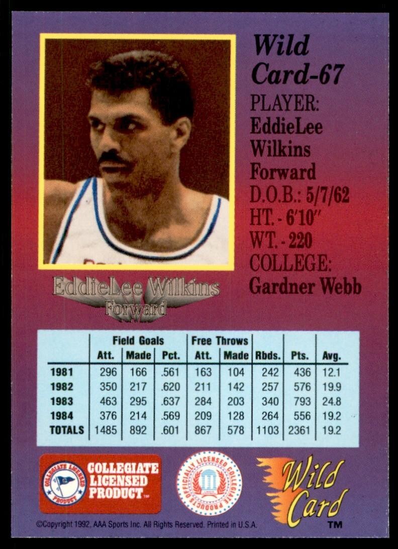 1992-93 Wild Card Eddie Lee Wilkins Basketball Cards #67