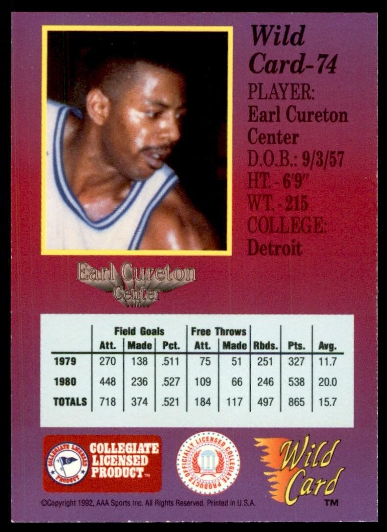 1992-93 Wild Card Earl Cureton Basketball Cards #74