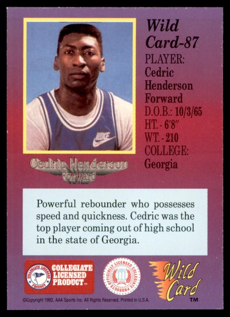 1992-93 Wild Card Cedric Henderson Basketball Cards #87