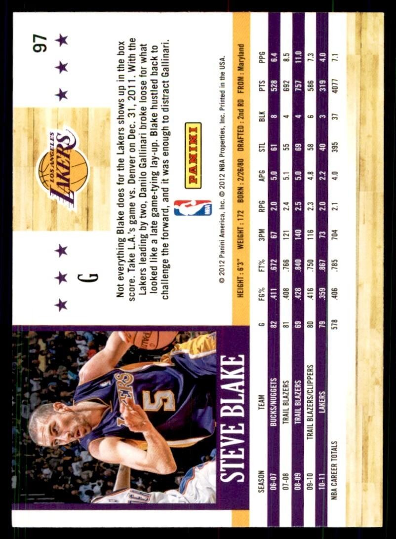 2011-12 Hoops Steve Blake Los Angeles Lakers #97