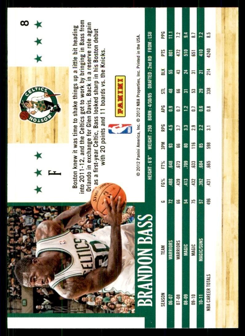2011-12 NBA Hoops. Brandon Bass 100 Boston Celtics #8