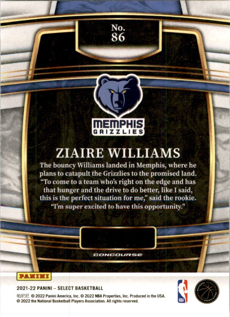 2021-22 Panini Select Ziaire Williams Rookie Basketball Card Memphis Grizzlies