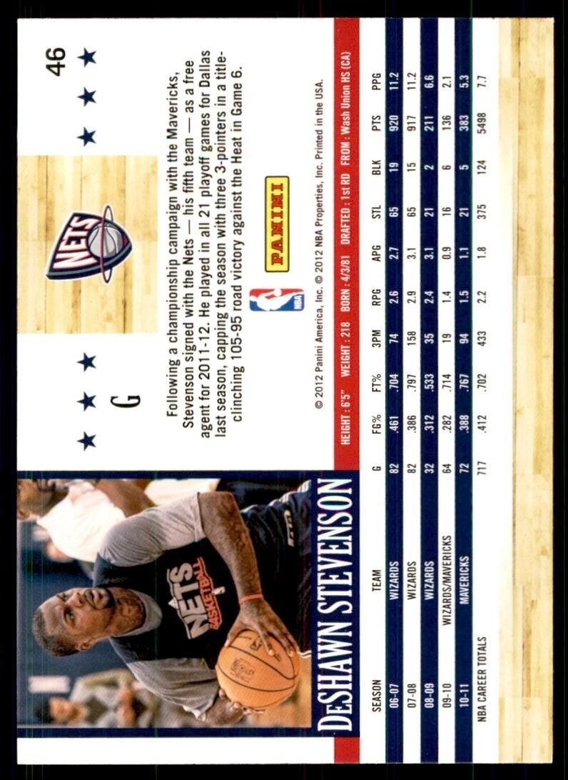 2011-12 NBA Hoops: DeShawn Stevenson New Jersey Nets #46